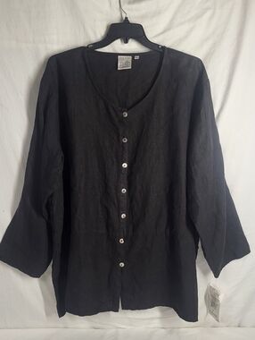 NEW Vintage 100% Linen Black Button Up Split Tunic Size 2X House Brand Key West